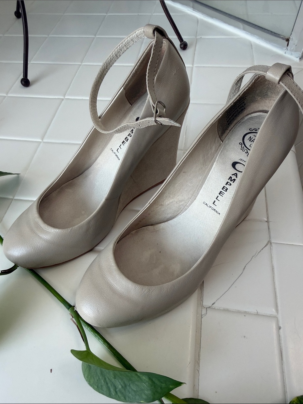 Jeffrey Campbell Taupe Ankle-Strap Wedge Pumps